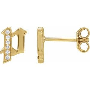 14K YELLOW .03 CTW NATURAL DIAMOND GOTHIC INITIAL P EARRING