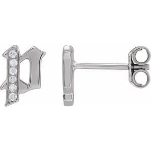 14K WHITE .03 CTW NATURAL DIAMOND GOTHIC INITIAL P EARRING