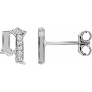 14K WHITE .03 CTW NATURAL DIAMOND GOTHIC INITIAL Q EARRING