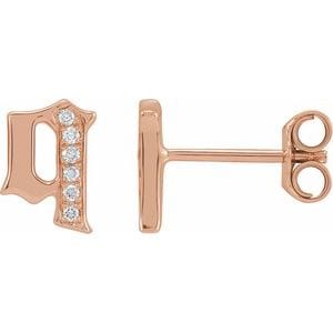 14K ROSE .03 CTW NATURAL DIAMOND GOTHIC INITIAL Q EARRING