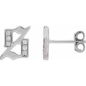 14K WHITE .03 CTW NATURAL DIAMOND GOTHIC INITIAL S EARRING