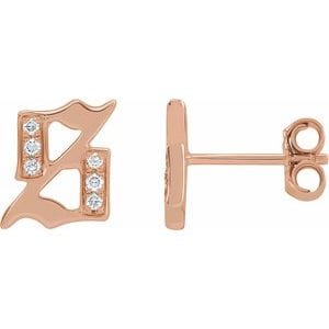14K ROSE .03 CTW NATURAL DIAMOND GOTHIC INITIAL S EARRING