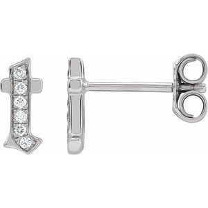 14K WHITE .03 CTW NATURAL DIAMOND GOTHIC INITIAL T EARRING