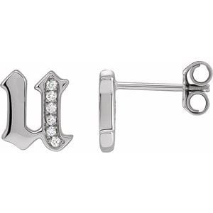 14K WHITE .03 CTW NATURAL DIAMOND GOTHIC INITIAL U EARRING