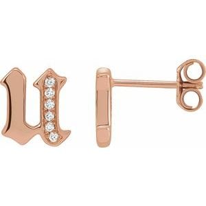 14K ROSE .03 CTW NATURAL DIAMOND GOTHIC INITIAL U EARRING