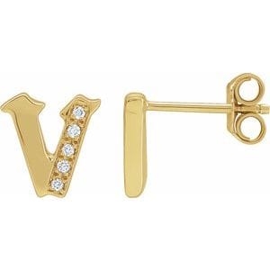 14K YELLOW .025 CTW NATURAL DIAMOND GOTHIC INITIAL V EARRING