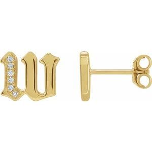 14K YELLOW .03 CTW NATURAL DIAMOND GOTHIC INITIAL W EARRING