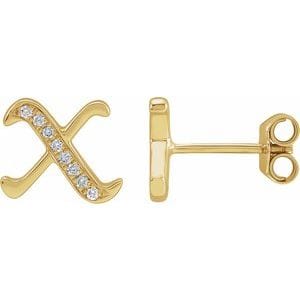 14K YELLOW .04 CTW NATURAL DIAMOND GOTHIC INITIAL X EARRING