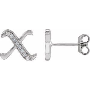 14K WHITE .04 CTW NATURAL DIAMOND GOTHIC INITIAL X EARRING