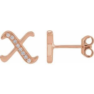 14K ROSE .04 CTW NATURAL DIAMOND GOTHIC INITIAL X EARRING