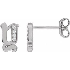 14K WHITE .02 CTW NATURAL DIAMOND GOTHIC INITIAL Y EARRING