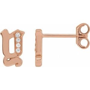 14K ROSE .02 CTW NATURAL DIAMOND GOTHIC INITIAL Y EARRING