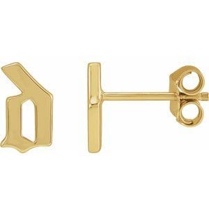 14K YELLOW GOTHIC INITIAL D EARRING