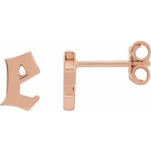 14K ROSE GOTHIC INITIAL E EARRING