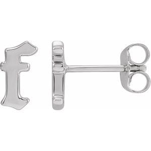14K WHITE GOTHIC INITIAL F EARRING