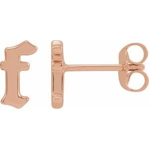 14K ROSE GOTHIC INITIAL F EARRING