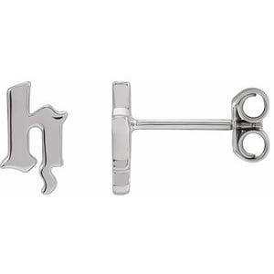 14K WHITE GOTHIC INITIAL H EARRING