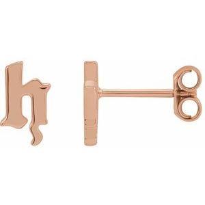 14K ROSE GOTHIC INITIAL H EARRING