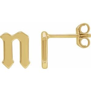 14K YELLOW GOTHIC INITIAL N EARRING