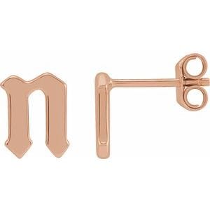 14K ROSE GOTHIC INITIAL N EARRING