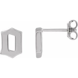 14K WHITE GOTHIC INITIAL O EARRING