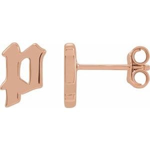14K ROSE GOTHIC INITIAL P EARRING
