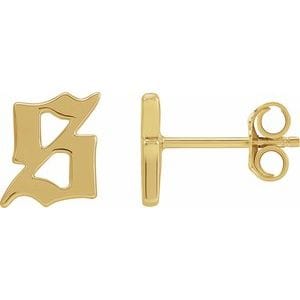 14K YELLOW GOTHIC INITIAL S EARRING