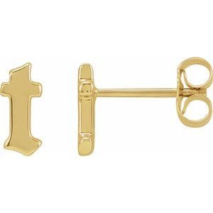 14K YELLOW GOTHIC INITIAL T EARRING