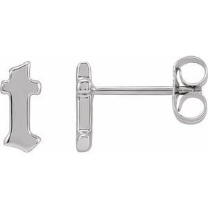 14K WHITE GOTHIC INITIAL T EARRING