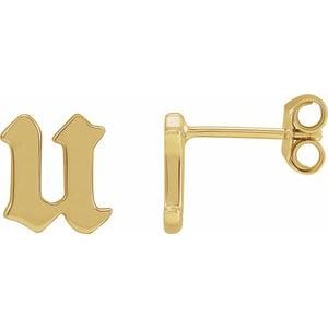 14K YELLOW GOTHIC INITIAL U EARRING