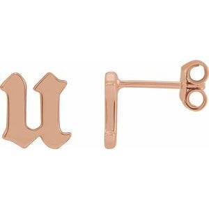 14K ROSE GOTHIC INITIAL U EARRING