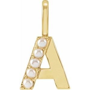 14K YELLOW CULTURED WHITE FRESHWATER PEARL INITIAL A CHARM/PENDANT