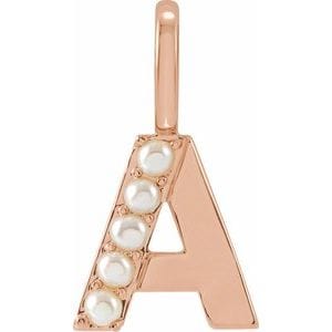 14K ROSE CULTURED WHITE FRESHWATER PEARL INITIAL A CHARM/PENDANT