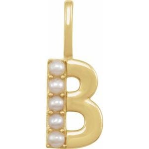 14K YELLOW CULTURED WHITE FRESHWATER PEARL INITIAL B CHARM/PENDANT