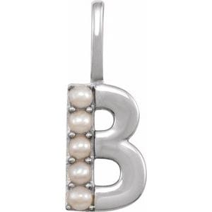 14K WHITE CULTURED WHITE FRESHWATER PEARL INITIAL B CHARM/PENDANT