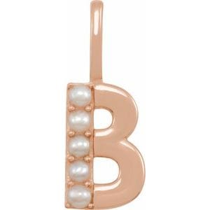 14K ROSE CULTURED WHITE FRESHWATER PEARL INITIAL B CHARM/PENDANT