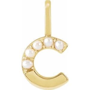14K YELLOW CULTURED WHITE FRESHWATER PEARL INITIAL C CHARM/PENDANT