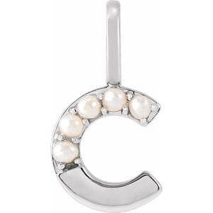 14K WHITE CULTURED WHITE FRESHWATER PEARL INITIAL C CHARM/PENDANT