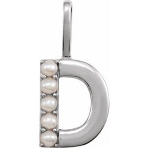 14K WHITE CULTURED WHITE FRESHWATER PEARL INITIAL D CHARM/PENDANT