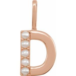 14K ROSE CULTURED WHITE FRESHWATER PEARL INITIAL D CHARM/PENDANT