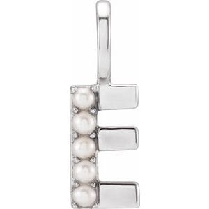 14K WHITE CULTURED WHITE FRESHWATER PEARL INITIAL E CHARM/PENDANT