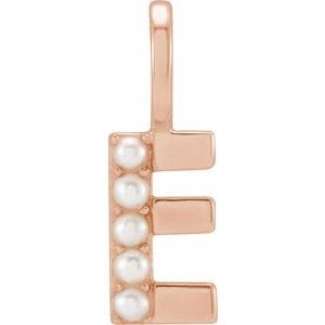 14K ROSE CULTURED WHITE FRESHWATER PEARL INITIAL E CHARM/PENDANT
