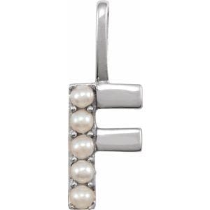 14K WHITE CULTURED WHITE FRESHWATER PEARL INITIAL F CHARM/PENDANT