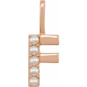 14K ROSE CULTURED WHITE FRESHWATER PEARL INITIAL F CHARM/PENDANT