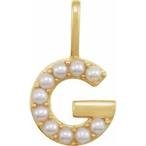 14K YELLOW CULTURED WHITE FRESHWATER PEARL INITIAL G CHARM/PENDANT