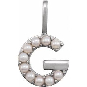 14K WHITE CULTURED WHITE FRESHWATER PEARL INITIAL G CHARM/PENDANT