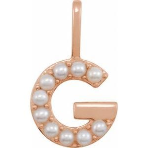 14K ROSE CULTURED WHITE FRESHWATER PEARL INITIAL G CHARM/PENDANT