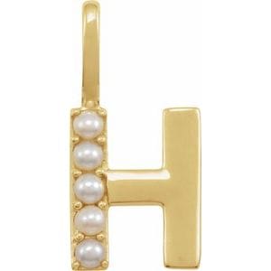 14K YELLOW CULTURED WHITE FRESHWATER PEARL INITIAL H CHARM/PENDANT