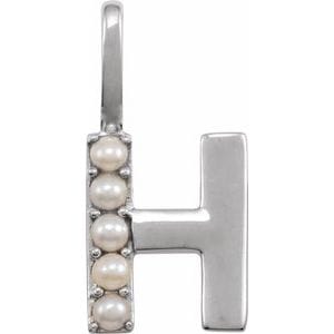 14K WHITE CULTURED WHITE FRESHWATER PEARL INITIAL H CHARM/PENDANT
