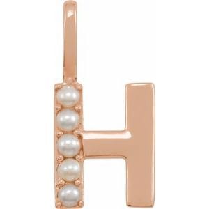 14K ROSE CULTURED WHITE FRESHWATER PEARL INITIAL H CHARM/PENDANT